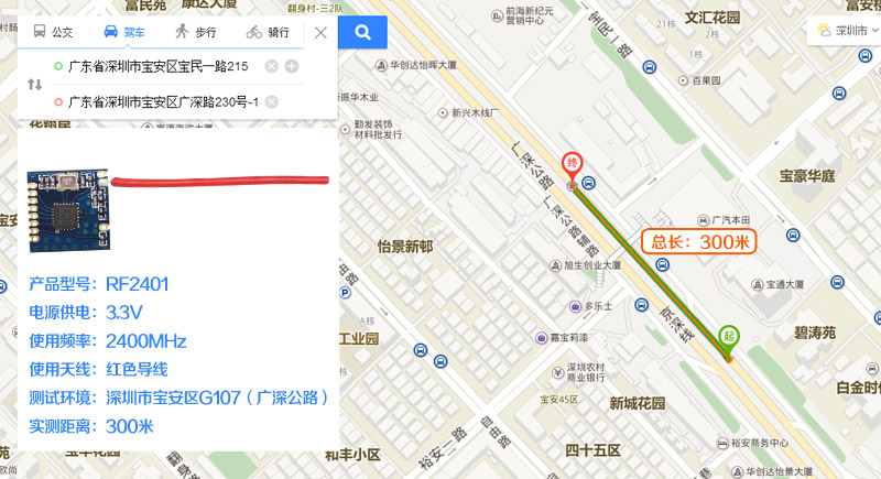 2.4g無(wú)線模塊RF2401的實(shí)際測(cè)試距離